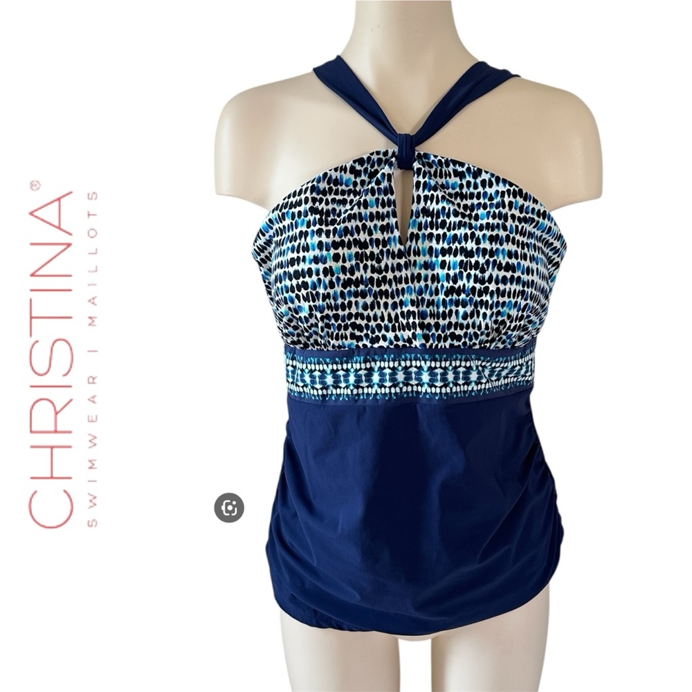 Christina Swimwear Women’s Navy and White Halter Swimsuit Top Size 14